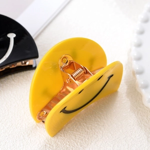 Lot de pinces à cheveux minimalistes en acrylique avec motif smiley jaune et noir
