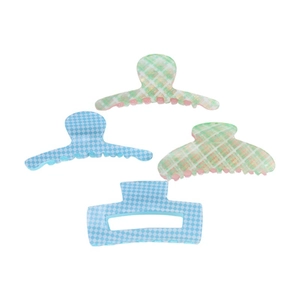 Plaid pattern acetate square hair claw clip set in green and pink checkered design