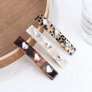 Heart Rhinestone Acetate Spring Hair Clip Geometric Marble Leopard Tortoiseshell Pattern Side Barrette For Women Hair Jewelry