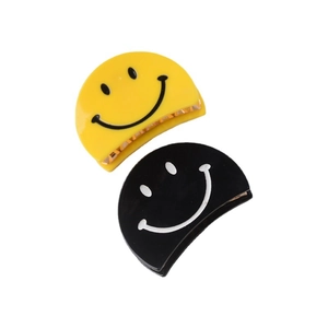 Paire de pinces à cheveux demi-rondes en acrylique avec motifs smiley en jaune et noir