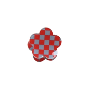 Mini pince à cheveux fleurie à motif damier rouge et gris en acrylique brillant
