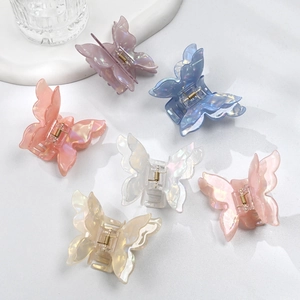 Iridescent 3D Double Layer Butterfly Hair Claw Clip Pearlescent Acrylic Fairy Hair Clamp Accessory For Women Hair Styling