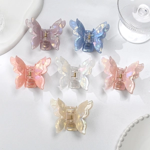Set of 6 colorful iridescent double-layer butterfly hair claws in acetate finish