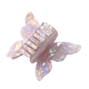 Iridescent pink-purple butterfly hair claw clip with double-layered 3D wings on white background