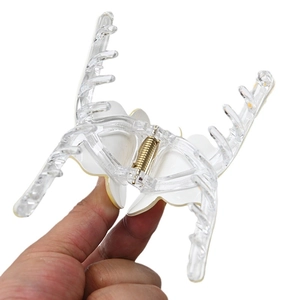 Chic iridescent acrylic shark hair claw clip with white butterfly design for women