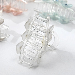 Elegante molletta per capelli a fiori trasparente con perle e molla in metallo