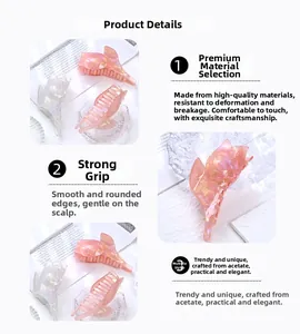 Détail de la pince à cheveux en acétate nacré rose montrant les dents lisses et le design floral