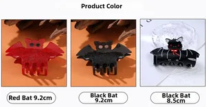 Trois modèles de pinces à cheveux chauve-souris en rouge et noir avec paillettes