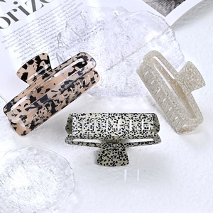 French Acetate Large Square Hollow Hair Claw Clip Leopard Polka Dot Marble Pattern Hair Accessories For Women Styling