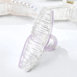 Elegant large acrylic shark hair claw with purple gradient and pearl accents for women