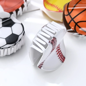 Acrylic sports ball hair claws set featuring baseball, soccer, and basketball designs