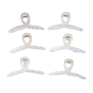Iridescent transparent hair claw clips with pearls, set of six colors for women