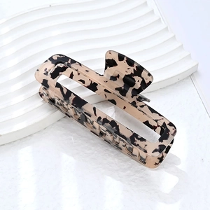 Chic leopard print acetate square hollow hair claw clip shown at a 45-degree angle
