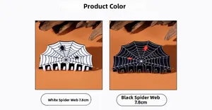 Macro view showing detail of 7.8cm spider web pattern hair claw clips for Halloween