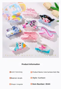 Close-up of colorful acrylic hair clips with diverse cartoon shapes and clear patterns