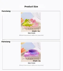 Größentabelle mit Maßen und Gewicht für florale Haarklammern aus Acryl