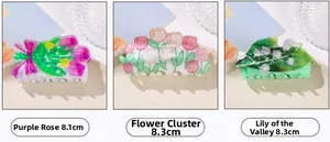 Detailansicht der Acryl-Haarklammern mit Rosen-, Tulpen- und Maiglöckchen-Motiv