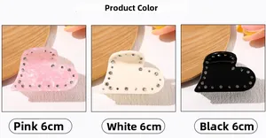 Three colors of 6cm heart hair claws with rhinestones in pink, white and black colors