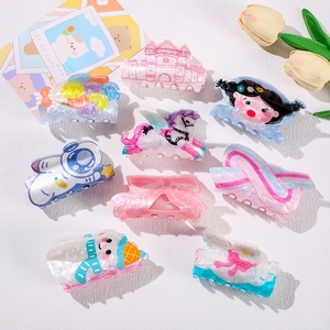 Acrylic Cartoon Christmas Hair Claw Clip Double Sided Print Snowman Bowknot Castle Astronaut Hair Accessory For Women Girls