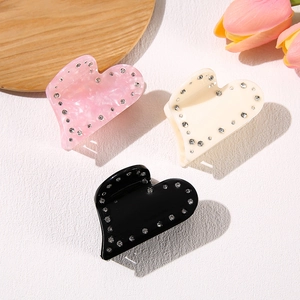 Acetate Heart Shaped Hair Claw Clip For Women Elegant Rhinestone Shark Clip Daily Fashion Hair Accessory Party Jewelry