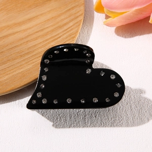 Elegant black acetate heart hair claw clip with rhinestones and tulip floral decor
