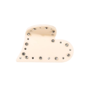 Elegant cream white heart hair claw clip with rhinestones for women on white background