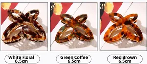 Détails des pinces à cheveux en acétate de 6,5 cm en blanc floral, café vert et rouge brun