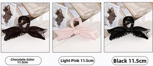 Confronto dettagliato di mollette a fiocco da 11,5 cm nei colori cioccolato, rosa e nero