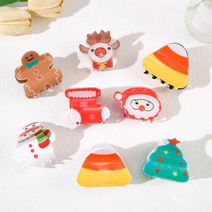 Christmas Acrylic Hair Claw Clips Cute Santa Elk Snowman Gingerbread Man Design Festive Hair Accessories For Women Girls
