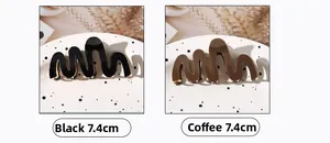 Detail view of wavy hair claws in black and coffee brown with metal spring and 7.4cm measurement
