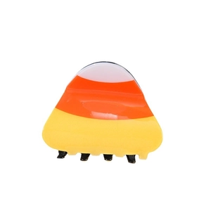 Candy corn colored hair claw clip with white orange and yellow stripes for women