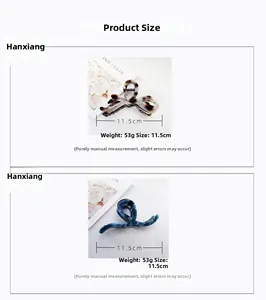 Detailed size chart for large 11.5cm acetate claw clips showing dimensions and weight