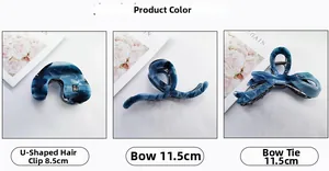 Detailed comparison of marble-textured blue acetate hair claws in three varied styles