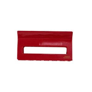 Elegant red acetate hair claw clip with golden France Handmade logo on white background
