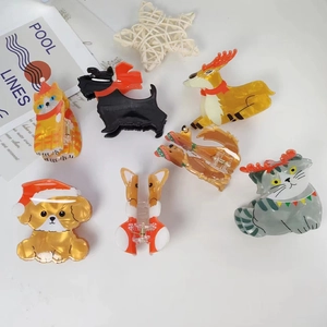 Mollette per Capelli con Animali di Natale Graziosa Renna Gatto Cane in Acrilico Piccoli Fermagli per Capelli per Donne Ragazze Accessori