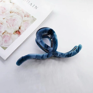 Large blue marble acetate hair claw clip with stylish gradient pattern for thick hair