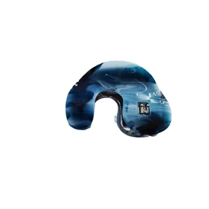 French style acetate hair claw clip with blue and white marble pattern and silver logo