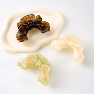 French Elegant Bowknot Acetate Hair Claw Clip Large Marble Tortoise Shell Handmade Hair Accessory For Women Commute Daily