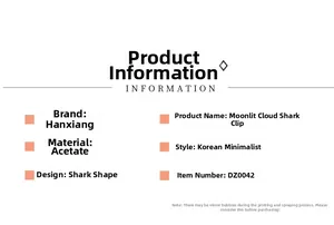 Detailed specs for acetate shark hair claw showing Korean minimalist style and cloud design