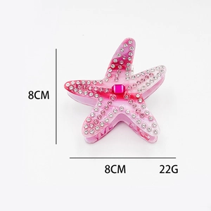 Pink starfish acetate hair claw clip with rhinestones, size 8cm and weight 22g detail