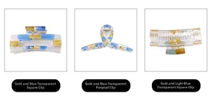 Detailed macro view of colorful acrylic hair claw clips with gold foil ink texture