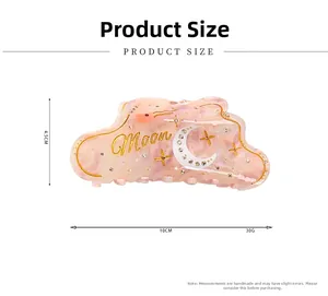 Detailed dimensions of pink marble hair claw clip with Moon embroidery and rhinestones