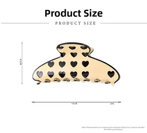 Dimensions détaillées de la pince à cheveux à cœurs 11cm largeur et 4,5cm hauteur