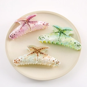 Starfish Hair Claw Clip Rhinestone Acetate Large Shark Clip Gradient Sea Star Hairpin Summer Beach Fashion Hair Accessories