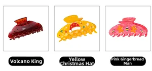 Vues détaillées de pinces à cheveux de Noël avec motifs bonhomme de neige et pain d'épices