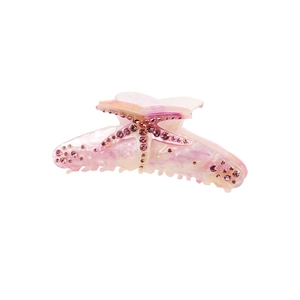 Pink marble acetate starfish hair claw clip with rhinestones for elegant styling