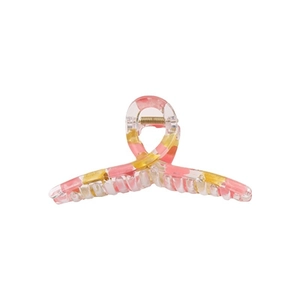 Pink and gold patterned large clear acrylic hair claw clip with strong metal spring