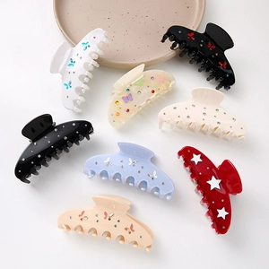 Set of 8 colorful rhinestone butterfly hair claws with elegant acetate finish for women