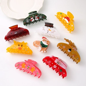 Set de pinces à cheveux en acétate de Noël avec motifs bonhomme de neige et renne