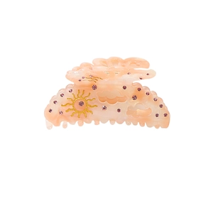 Pink acetate butterfly hair claw clip with sun patterns and rhinestones for women